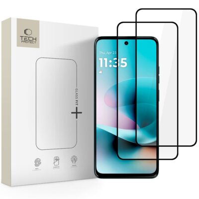 Juodas apsauginis ekrano stikliukas skirtas Motorola MOTO G57 / G57 Power / G67 Power, TECH-PROTECT Glass Fit+ 2-Pack
