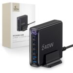 Juodas buitinis pakrovėjas "TECH-PROTECT DC240W-GAN 6-PORT DESKTOP CHARGER PD 240W / QC3.0"
