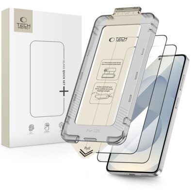 Juodas apsauginis stiklas Samsung Galaxy S26 Tech-Protect Quick Set +2-Pack, pakuotė ir skaidrus stiklo komplektas