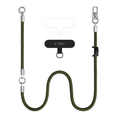 Žalias-titano spalvos rope dirželis TECH-PROTECT C10S Rope Crossbody & Wrist su metaliniais antgaliais