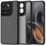 Juodas matinis dėklas Motorola Edge 70 Fusion / Fusion Plus 5G su kameros modulio iškirpte ir tvirtinimo kraštais.