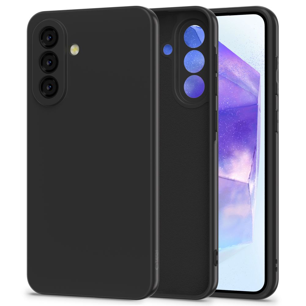 Juodas dėklas Samsung Galaxy A27 5G Tech-Protect Icon Juodas dėklas Samsung Galaxy A27 5G Tech-Protect Icon, matomas kameros modulis ir lygaus paviršiaus dizainas.
