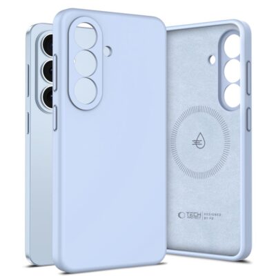 Šviesiai mėlynas silikoninis dėklas Samsung Galaxy S26 Tech-Protect Silicone Magsafe, matomos kameros išpjovos.