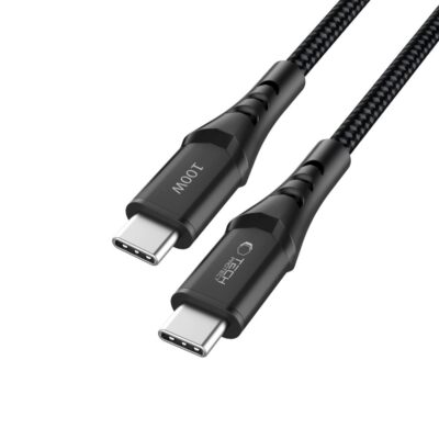 Juodas TECH-PROTECT UB11T Ultraboost Type-C kabelis su austa pynė ir USB-C kištukais, PD 100W QC3.0