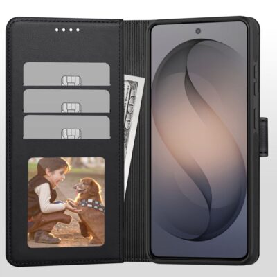 Juodas matinis atverčiamas dėklas Samsung Galaxy S26 Tech-Protect Wallet Magsafe