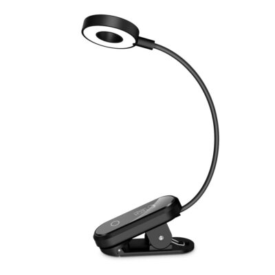 Skaitymo lempa TECH-PROTECT LL100 CLIP READING LIGHT – juodos spalvos su ilgu lankstu kaklu.