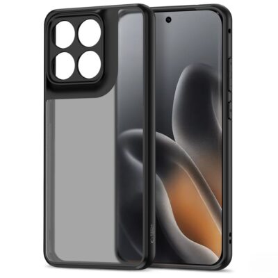 Juodas matinis dėklas su skaidria nugarėle, skirtas Motorola Edge 70 Fusion / Fusion Plus 5G, matomos kamerų skylės ir šoninių mygtukų vietos