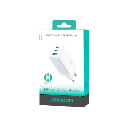 Baltas 65W Three-Port GaN Charger Joyroom JR-TG10 su USB-C ir USB-A