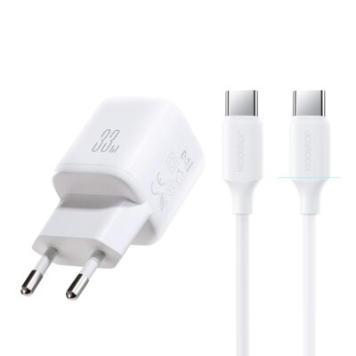 Baltas Joyroom JR-TG7 įkroviklis su 33W USB-C / USB-A ir 1,0 m USB-C kabeliu