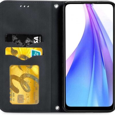 Juodas atverčiamas dėklas Xiaomi Poco X8 Pro su kortelių kišenėmis