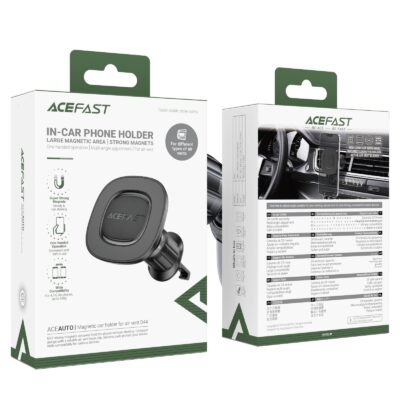 Juodas automobilinis telefono laikiklis Acefast D44 prie oro ventiliacijos angos – in-car phone holder