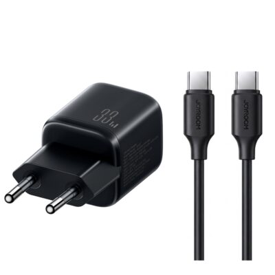Juodas Joyroom JR-TG7 33W USB-C / USB-A įkroviklis su USB-C kabeliu 60W 1.0m