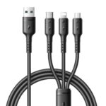 Juodas Joyroom S-A61 kabelis su keturiais galiniais kištukais USB-A, USB-C, Lightning ir MicroUSB
