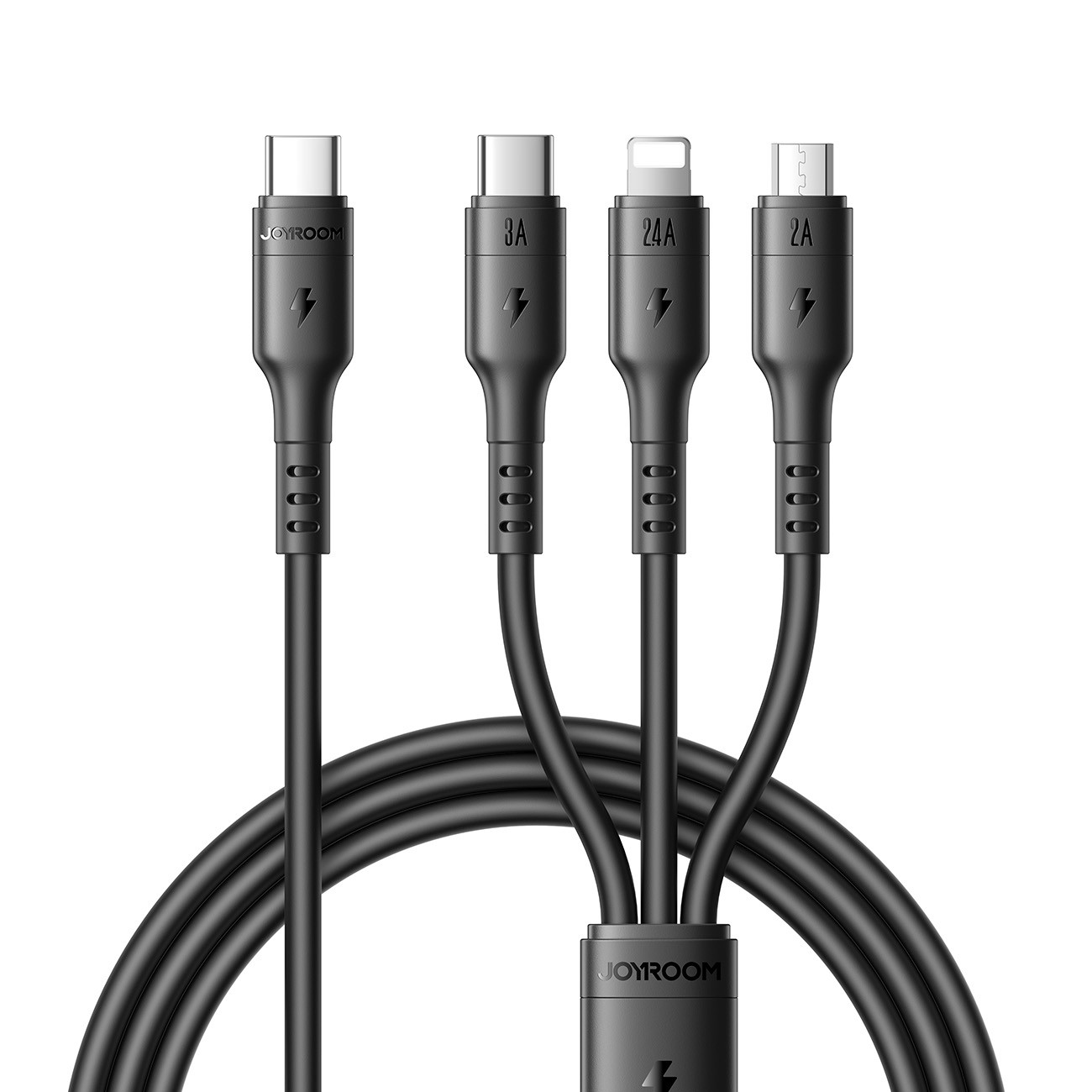 Joyroom S-A61 USB kabelis USB-C to USB-C / Lightning / MicroUSB Juodas Joyroom S-A61 kabelis su keturiais jungtimis: du USB-C, Lightning ir Micro USB