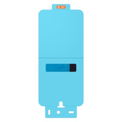 Originali apsaugine ekrano plevele Samsung Galaxy A37, sviesiai melyna plokste su virsuje oranžiu uzrasu 2 REMOVE PART