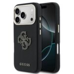 Juodas originalus dėklas Guess PU Resin Logo telefonui Apple Iphone 17 Pro Max