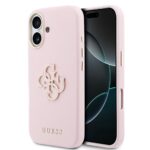 Rausvas originalus dėklas Guess PU Resin Logo telefonui Apple Iphone 17