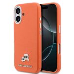 Oranžinis originalus dėklas Karl Lagerfeld PU Karl and Choupette Heads Pins MagSafes telefonui Apple Iphone 17