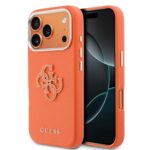 Oranžinis originalus dėklas Guess PU Resin Logo telefonui Apple Iphone 17 Pro