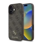 Rudas dėklas Guess PU 4G Small Metal Logo MagSafe telefonui Apple iPhone 16 Plus