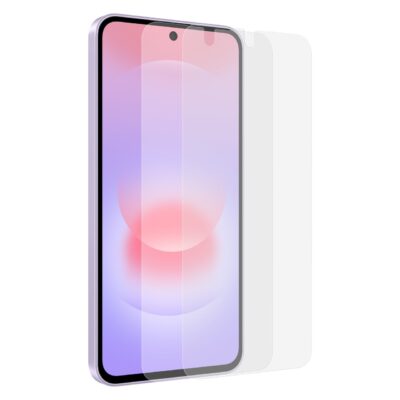 Originali apsaugine ekrano plevele Samsung Galaxy A37, matomi keli skaidrus pleveles sluoksniai prieš ekraną
