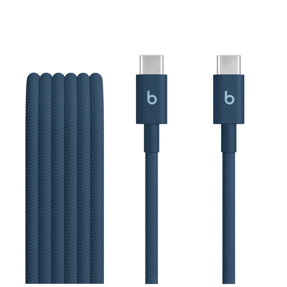 Tamsiai mėlynas kabelis MDGD4ZM/A Apple Beats USB-C/USB-C Data Cable 1.5m Kelios tamsiai melynos kabelio pynines teksturos kabeliai su USB-C jungtimis