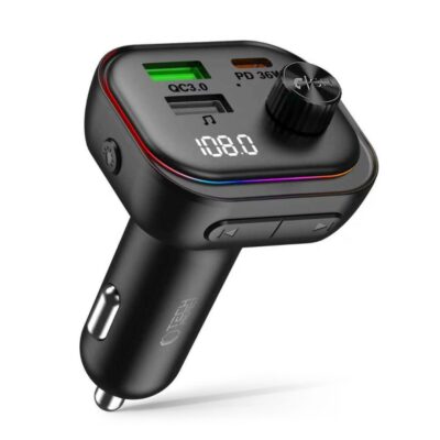 Juodas moduliatorius FM TECH-PROTECT CC07 su 3 USB įkrovimo prievadais ir ekranu