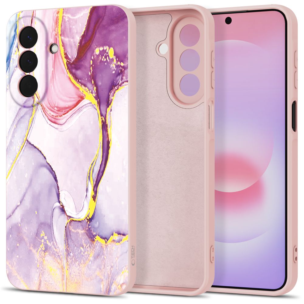 Marmurinis dėklas Samsung Galaxy A27 5G Tech-Protect Icon Marmurinis dėklas Samsung Galaxy A27 5G Tech-Protect Icon su violetinėmis ir geltonomis marmuro raštais