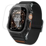 Juodas matinis dėklas su apyranke Apple Watch Ultra 1 / 2 / 3 (49mm) "SPIGEN LITE FIT PRO & TEMPERED GLASS"