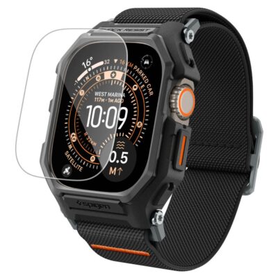 Juodas matinis dėklas su apyranke Apple Watch Ultra 1 2 3 49mm su grūdinto stiklo apsauga