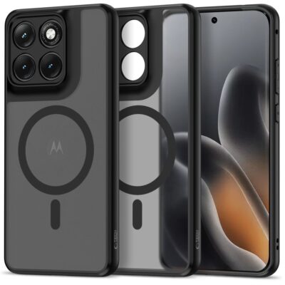 Juodas matinis dėklas Motorola Edge 70 Fusion su matine tekstūra ir magsafe žiedu