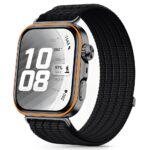 Juoda apyrankė HUAWEI WATCH FIT 3 Tech-Protect Nylon su ryškiu oranžiniu rėmeliu aplink laikrodžio ekraną