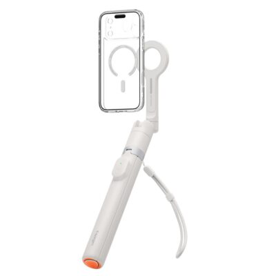 Beige asmenukių lazda SPIGEN S582W su permatomu telefono dėklu ir laikikliu