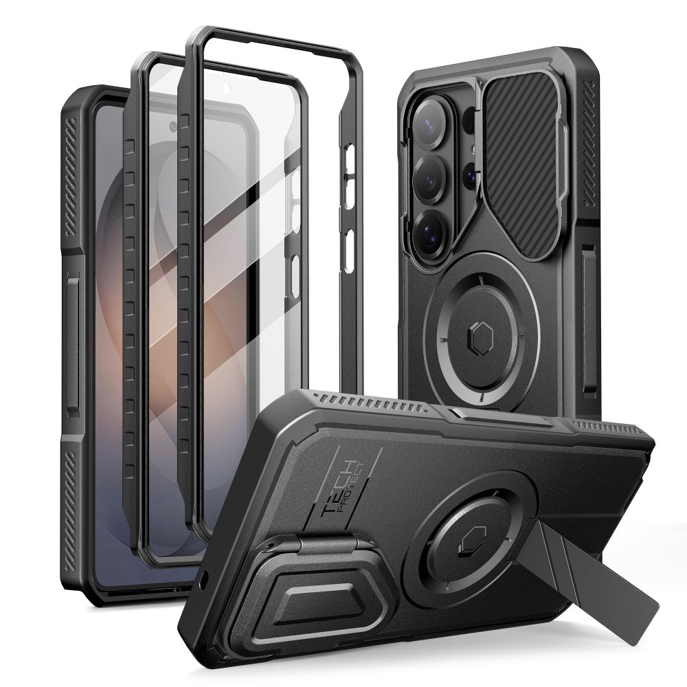 Juodas dėklas Samsung Galaxy S26 Ultra Tech-Protect Kevlar Magsafe Juodas dėklas Samsung Galaxy S26 Ultra Tech-Protect Kevlar Magsafe su rankena ir apsauga kamerai