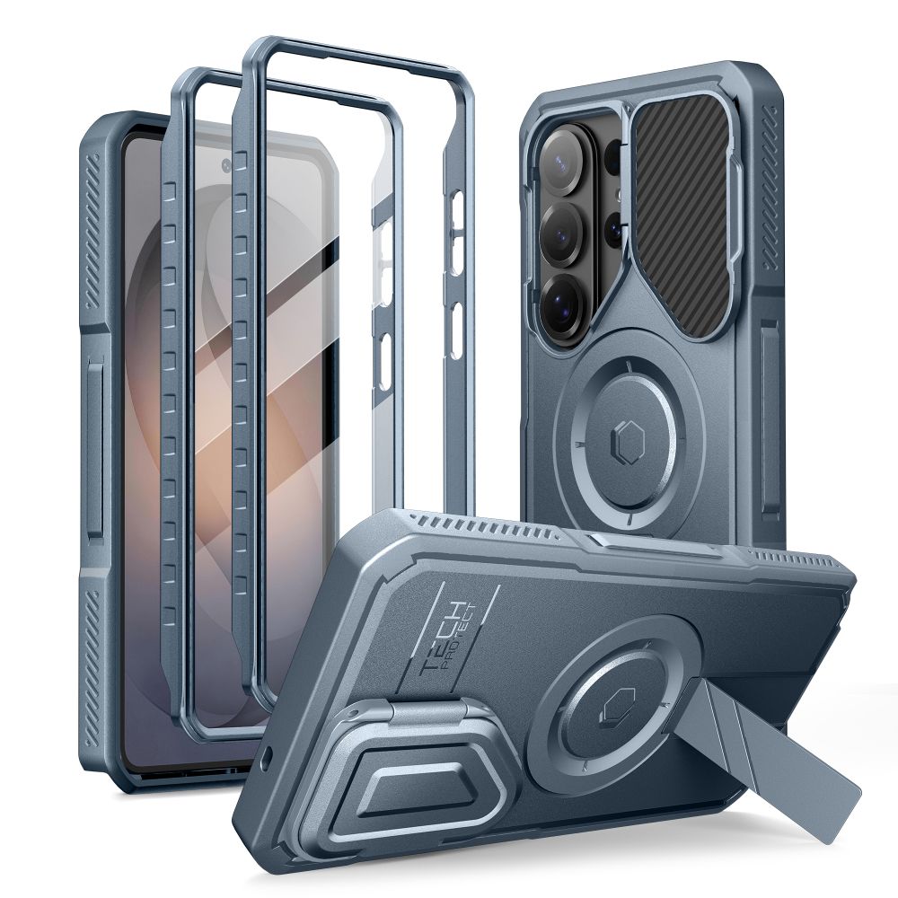 Mėlynas dėklas Samsung Galaxy S26 Ultra Tech-Protect Kevlar Magsafe Mėlynas dėklas Samsung Galaxy S26 Ultra Tech-Protect Kevlar Magsafe su integruotu stovu ir apsauga kamerai