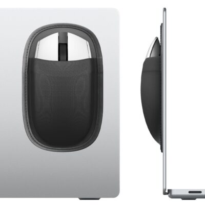 Juoda kišenė kompiuterio pelei SPIGEN LD220 MOUSE SLEEVE ant sidabrinio nešiojamo kompiuterio
