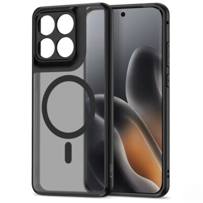 Juodas matinis dėklas Motorola Edge 70 Fusion su magmat magsafe žiedu ir keturių kamerų anga