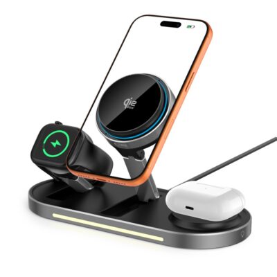 Juodas belaidis pakrovėjas TECH-PROTECT A51 ARCTICBOOST 3IN1 su magnetiniu paviršiumi ir 25W įkrovimu