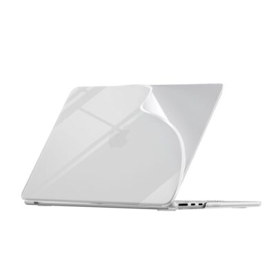 Skaidrus dėklas MACBOOK AIR 15 M2-M5 su Tech-Protect Softshell, matomas skaidrus paviršius ir Apple logotipas