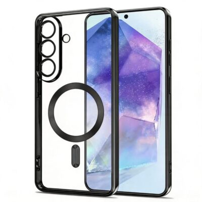 Juodas deklas Samsung Galaxy A27 5G Tech-Protect Magflex Magsafe, permatoma nugarale su juodu remeliu ir magnetinio laikiklio ziedu
