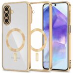 Auksinis dėklas Samsung Galaxy A27 5G su skaidria nugarėle ir dideliu žiediniu laikikliu