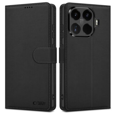 Juodas atverčiamas dėklas Xiaomi 17T Tech-Protect Wallet su matomu užsegimu ir kamera