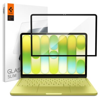 Juodas apsauginis stikliukas MACBOOK NEO 13 2026 su plonu rėmeliu ekrano apsaugai