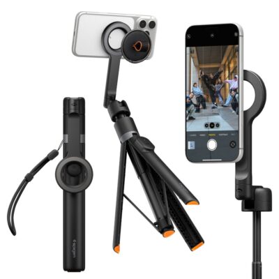 Juoda asmenukių lazda SPIGEN S582W Bluetooth selfiestick tripo su juodos spalvos detalėmis
