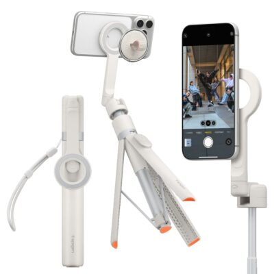 Beige asmenukių lazda SPIGEN S582W Bluetooth su trimis kojelėmis ir laikikliu telefonui