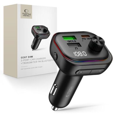 Juodas moduliatorius FM TECH-PROTECT CC07 su 3 USB portais ir FM siųstuvu