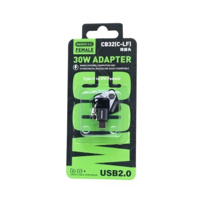 Remax CB32 USB-C į Lightning adapteris USB2.0 pakuotėje, juodos spalvos.