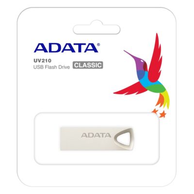ADATA UV210 32GB USB 2.0 USB atmintinė sidabrinės spalvos metaliniu korpusu su trikampio formos angos dizainu