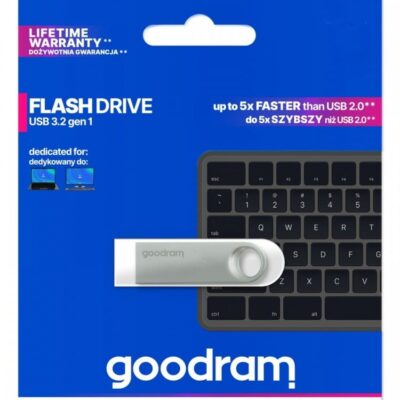 Atmintinė Goodram UNO3 32GB USB 3.2 gen.1 baltos ir pilkos spalvos su metaliniu paviršiumi