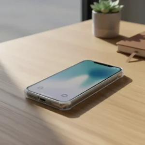 Stilingas ir kokybiškas iPhone dėklas ant medinio stalo